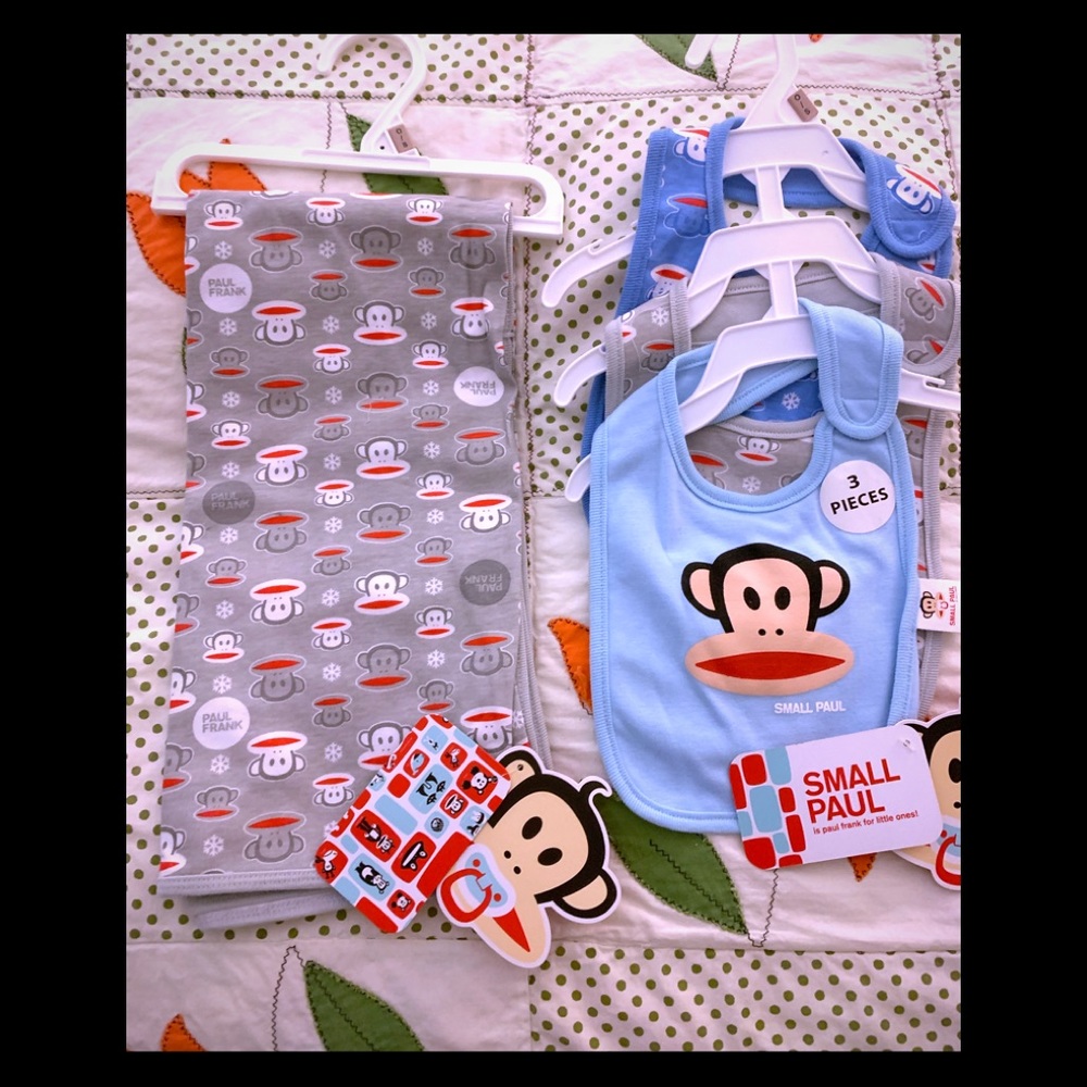 Brand new PAUL Frank blanket & bibs
